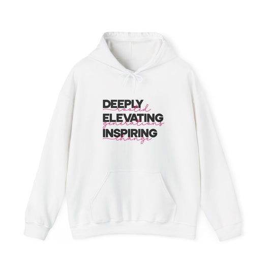 Deeply Elevating Inspiring | Hooded Sweatshirt, Cozy Unisex Hoodie, Perfect Gift for Graduates, Casual Streetwear, Motivation Apparel